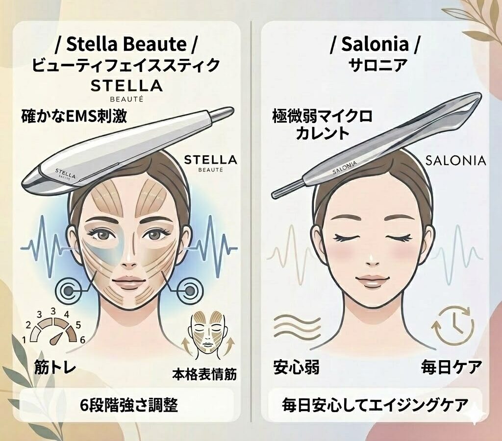 ビューティーフェイススティックとサロニア　電気の刺激の違い